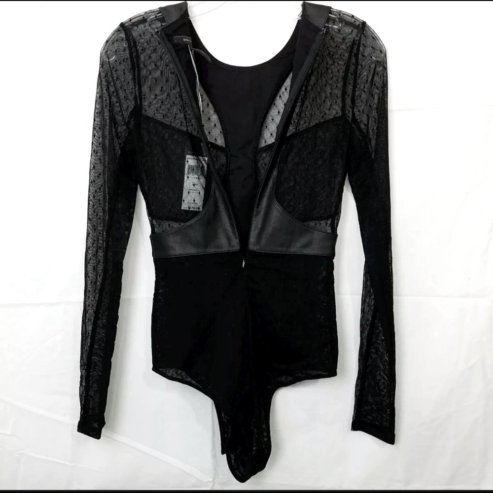 BCBGMAXAZRIA Black Lacy Leather Coreset Snaps Size XS NWT